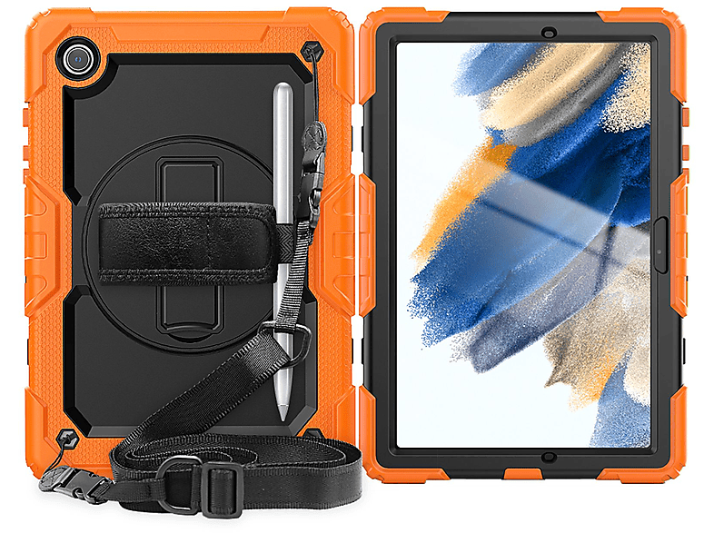 LOBWERK 4in1 Schutzhülle Case Bookcover für Samsung Tab A8 X200 X206 10.5 Kunststoff, Orange
