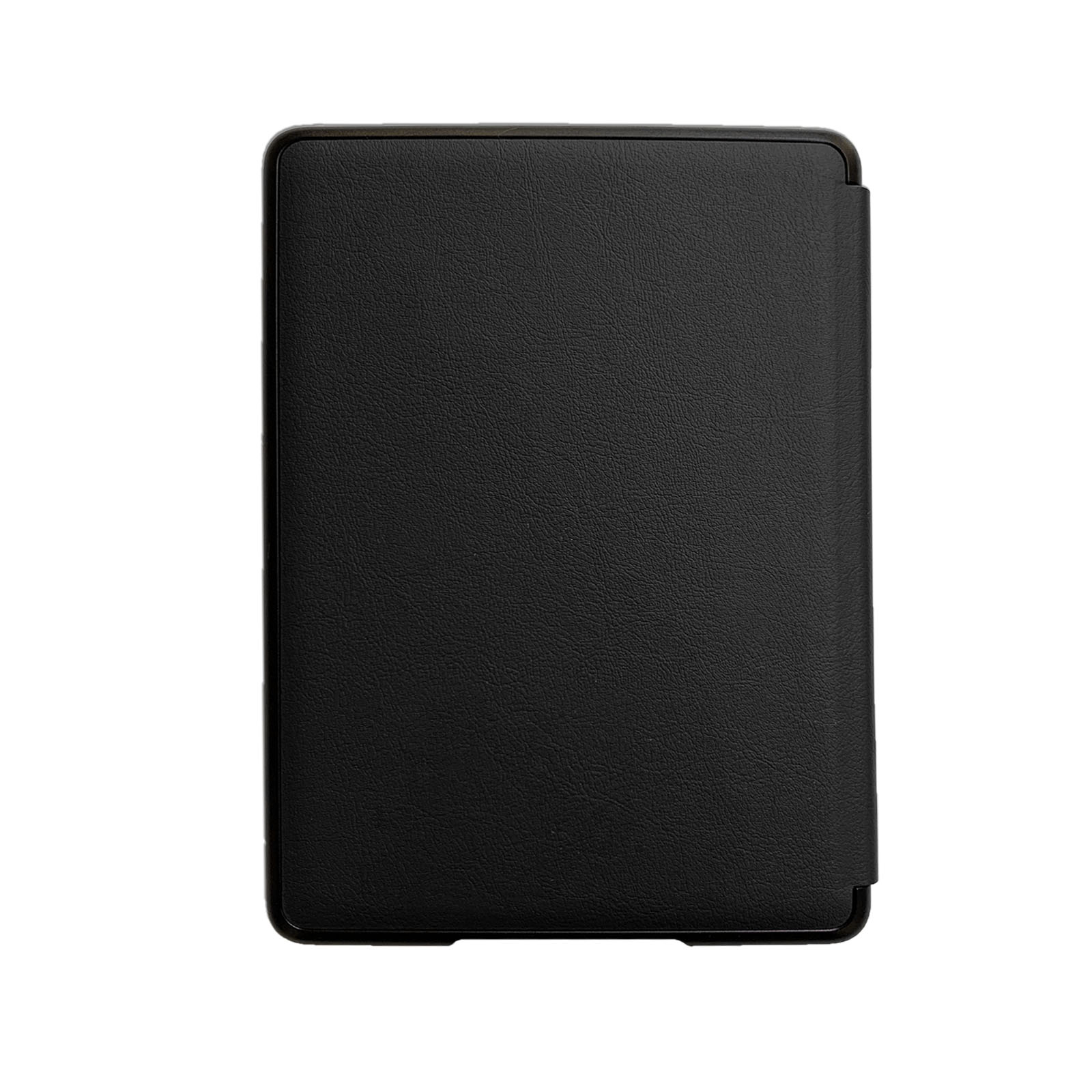 Schwarze Leder-Tablet-Hülle. Die Hülle ist geschlossen, schlicht und hat ein einfaches Design.