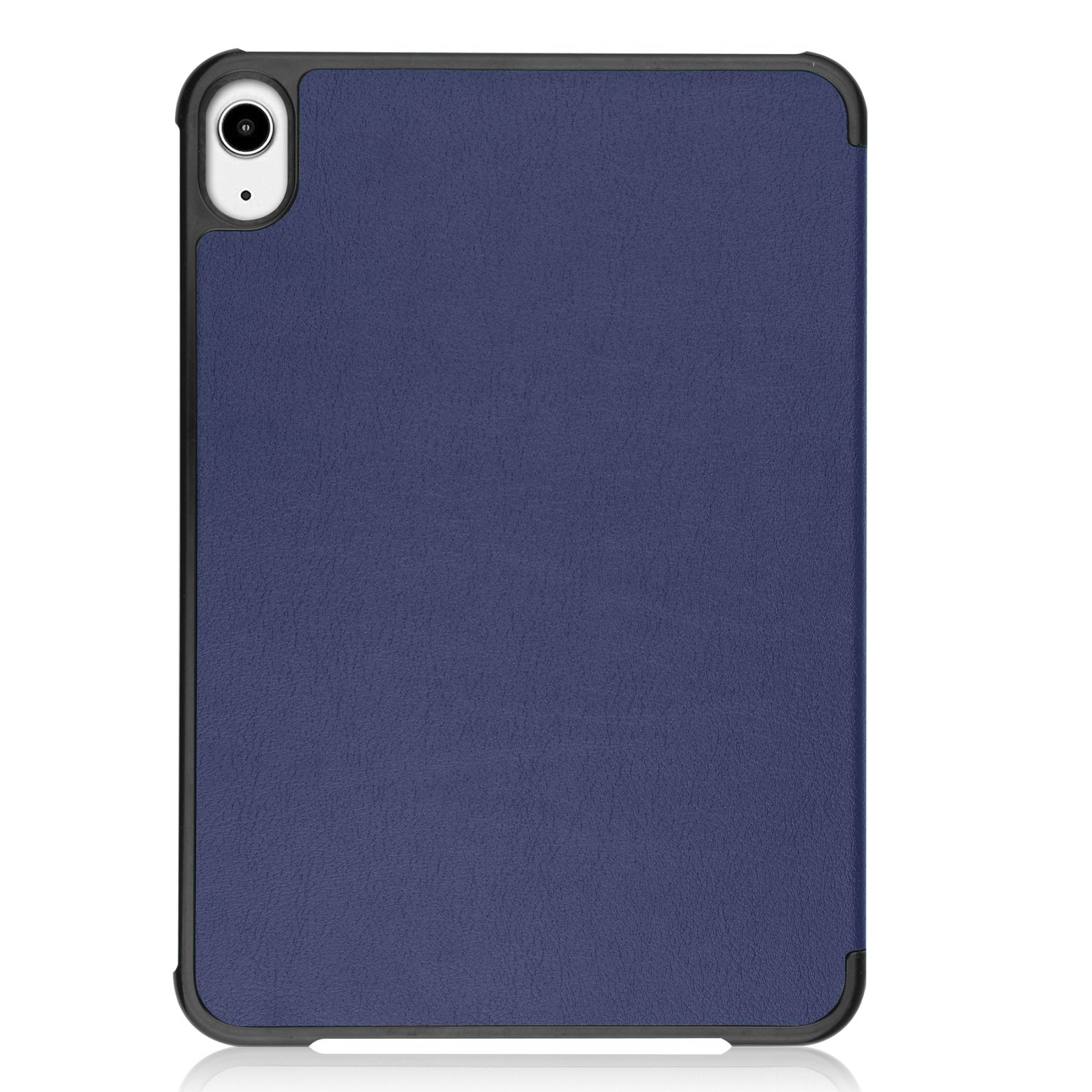 Eine blaue Tablethülle mit schwarzem Rahmen. Die Hülle bedeckt die Rückseite des Tablets.