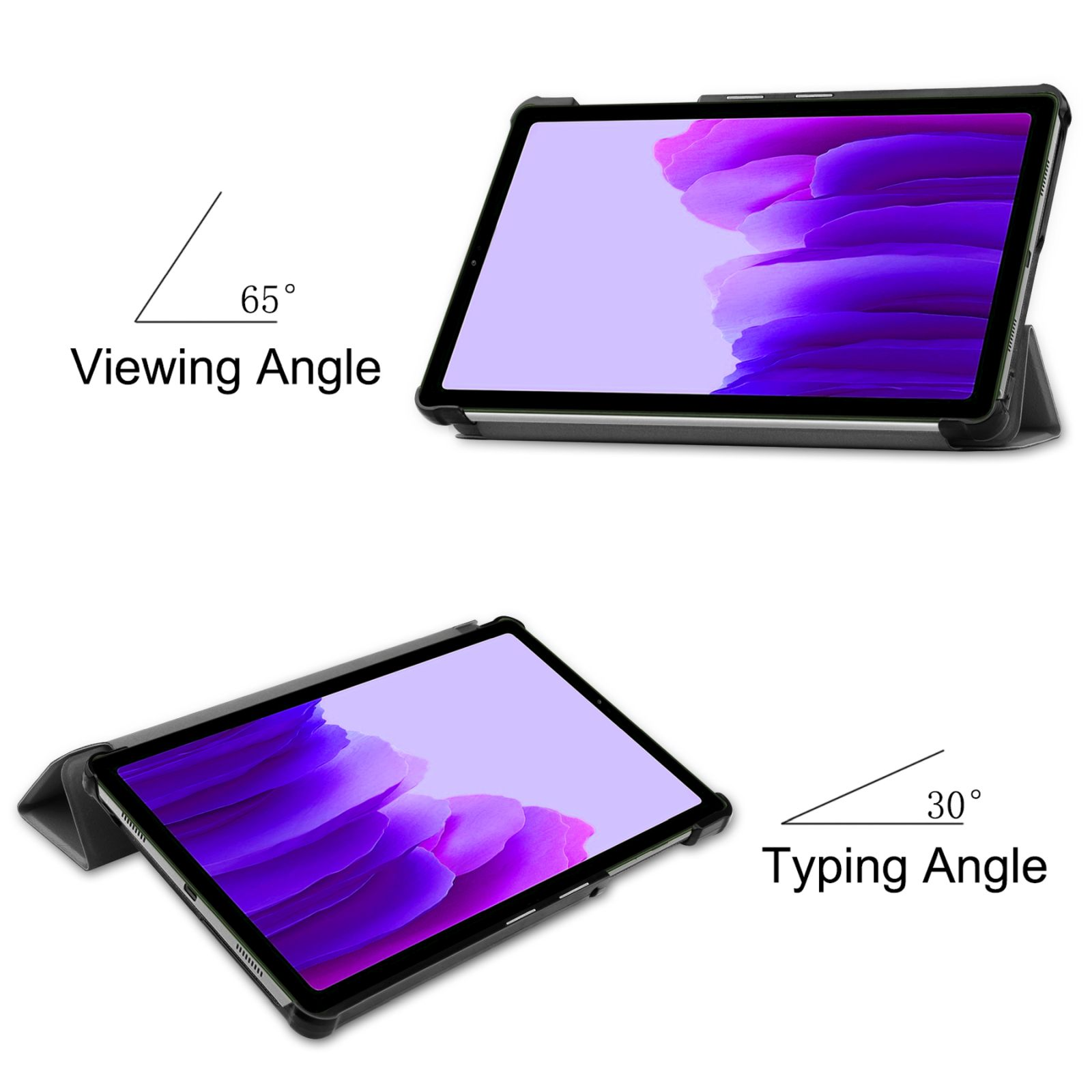 Tablet-Hülle, zeigt Tipp- und Betrachtungswinkel.