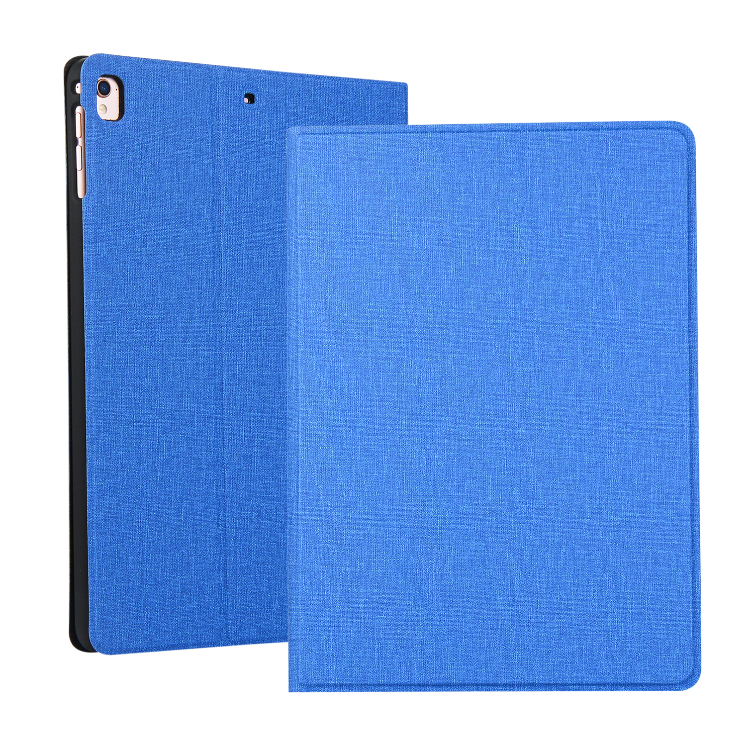 Blaue Tablet-Hülle mit strukturierter Stoffoptik.