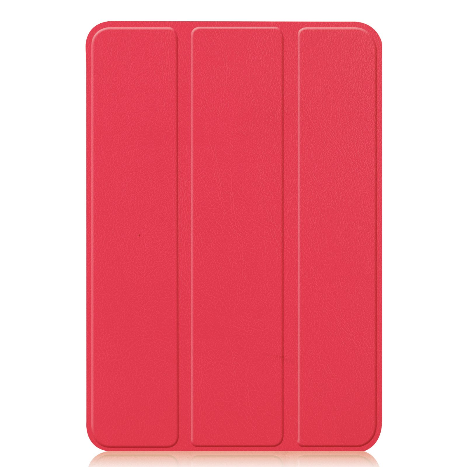 Rote Tablet-Hülle, geschlossen. Die Hülle hat eine glatte, strukturierte Oberfläche. Weißer Hintergrund.
