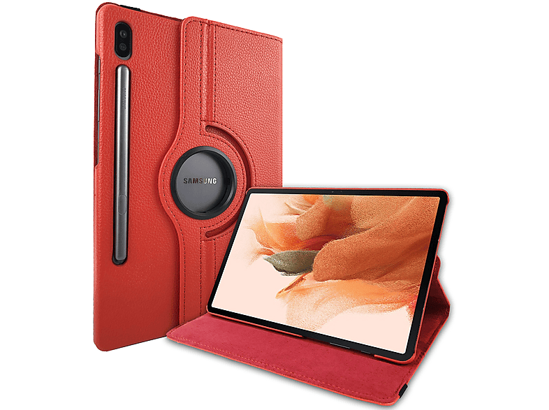 LOBWERK Hülle Schutzhülle Bookcover für Samsung Tab S7+ Plus Tab S T970 T975 S7 FE SM-T730 X800 Kunstleder, Rot