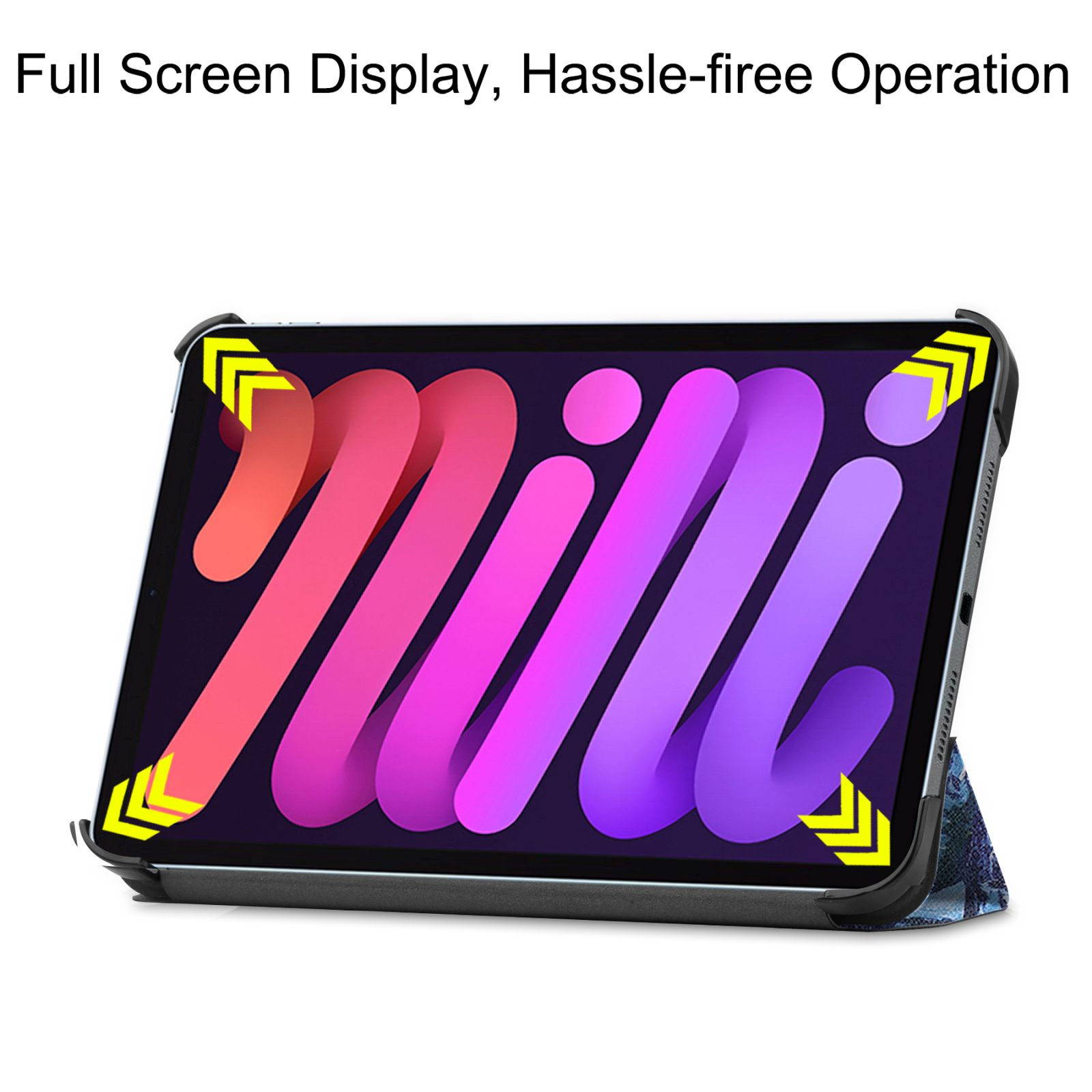 Eine Tablet-Hülle mit Farbverlauf, mit Pfeilen auf den Bildeckenecken.
