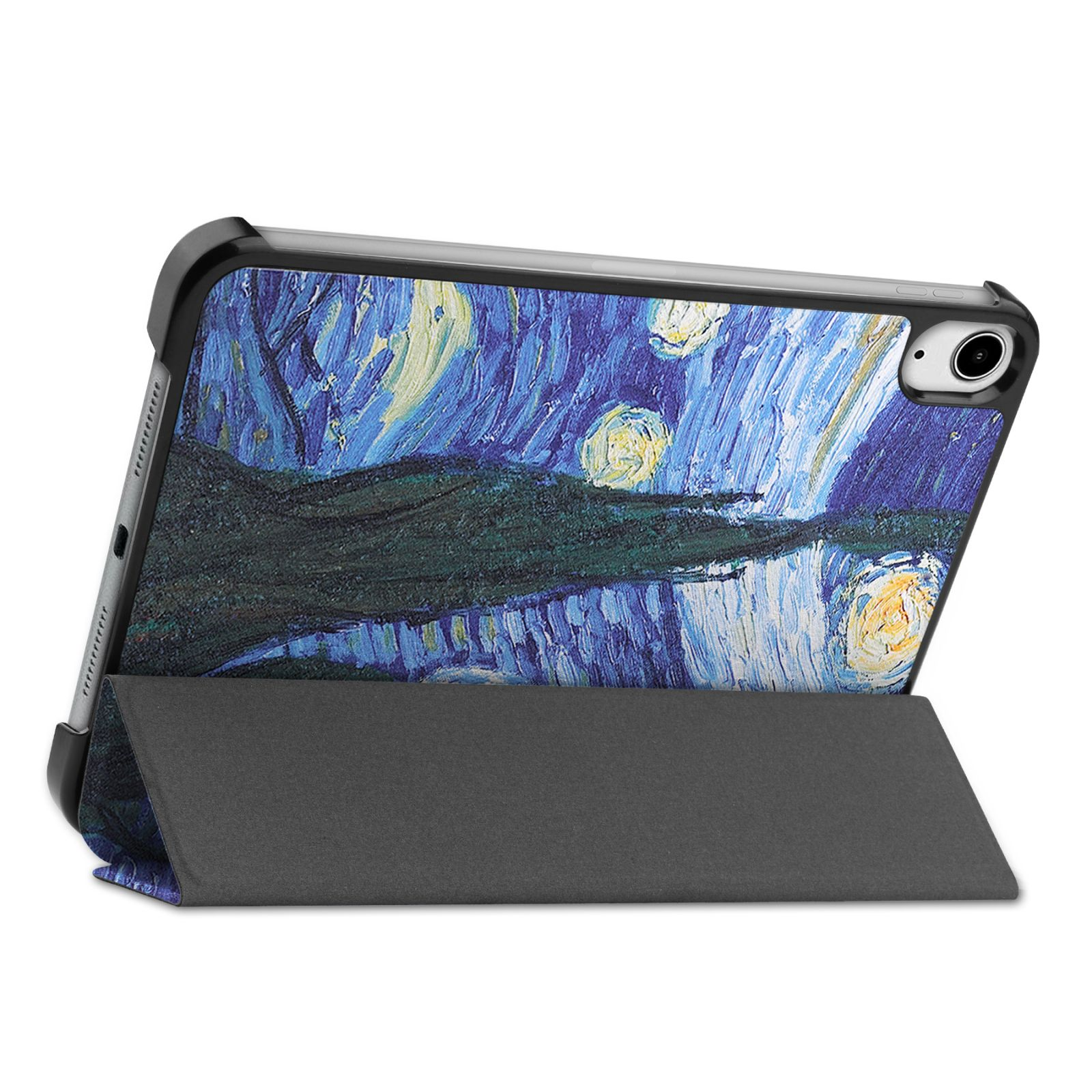 Tablet-Hülle mit Van-Gogh-Gemälde. Die Hülle ist aufgestellt.