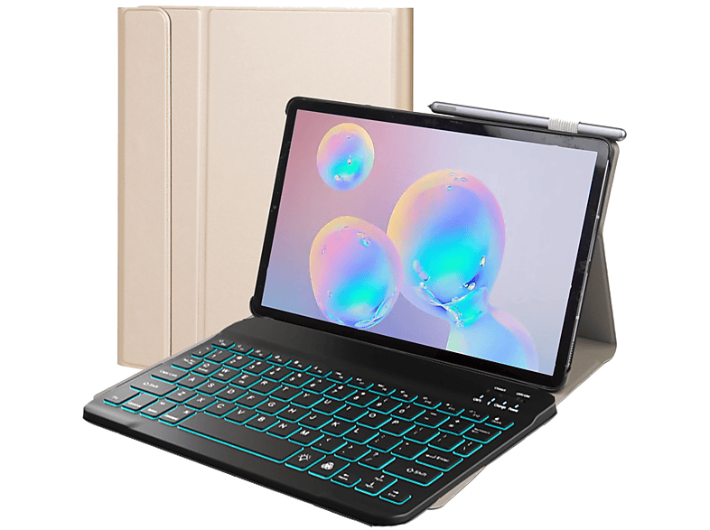 LOBWERK 2in1 Set (Bluetooth Tastatur + Cover) Schutzhülle Bookcover für Samsung Galaxy Tab S6 Lite SM-P610 SM-P615 Kunststoff, gold