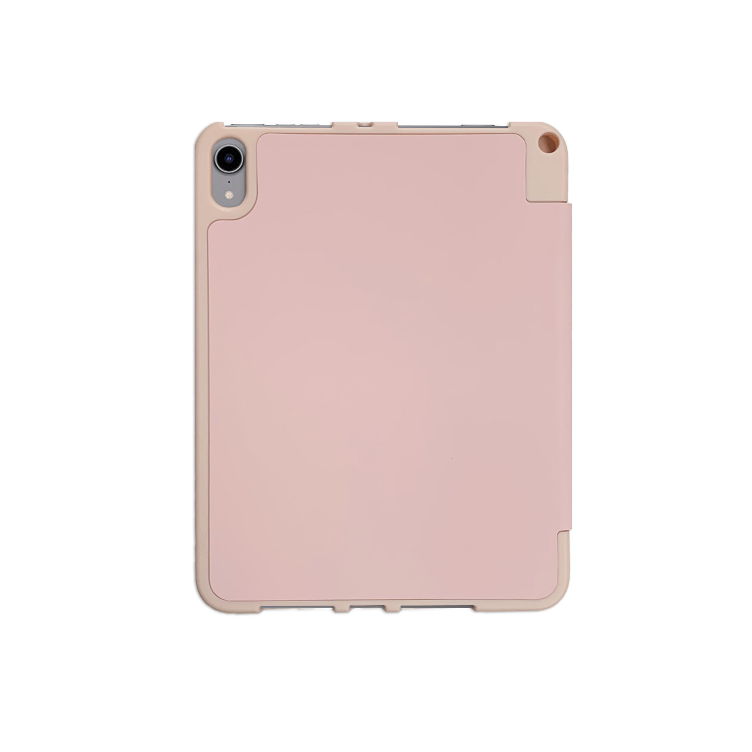 Rosa Tablethülle, Rückansicht. Die Hülle hat ein einfaches, modernes Design, zeigt die Rückseite.