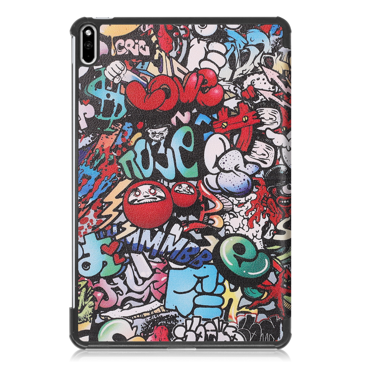 Tablet-Hülle mit bunter Graffiti-Kunst.