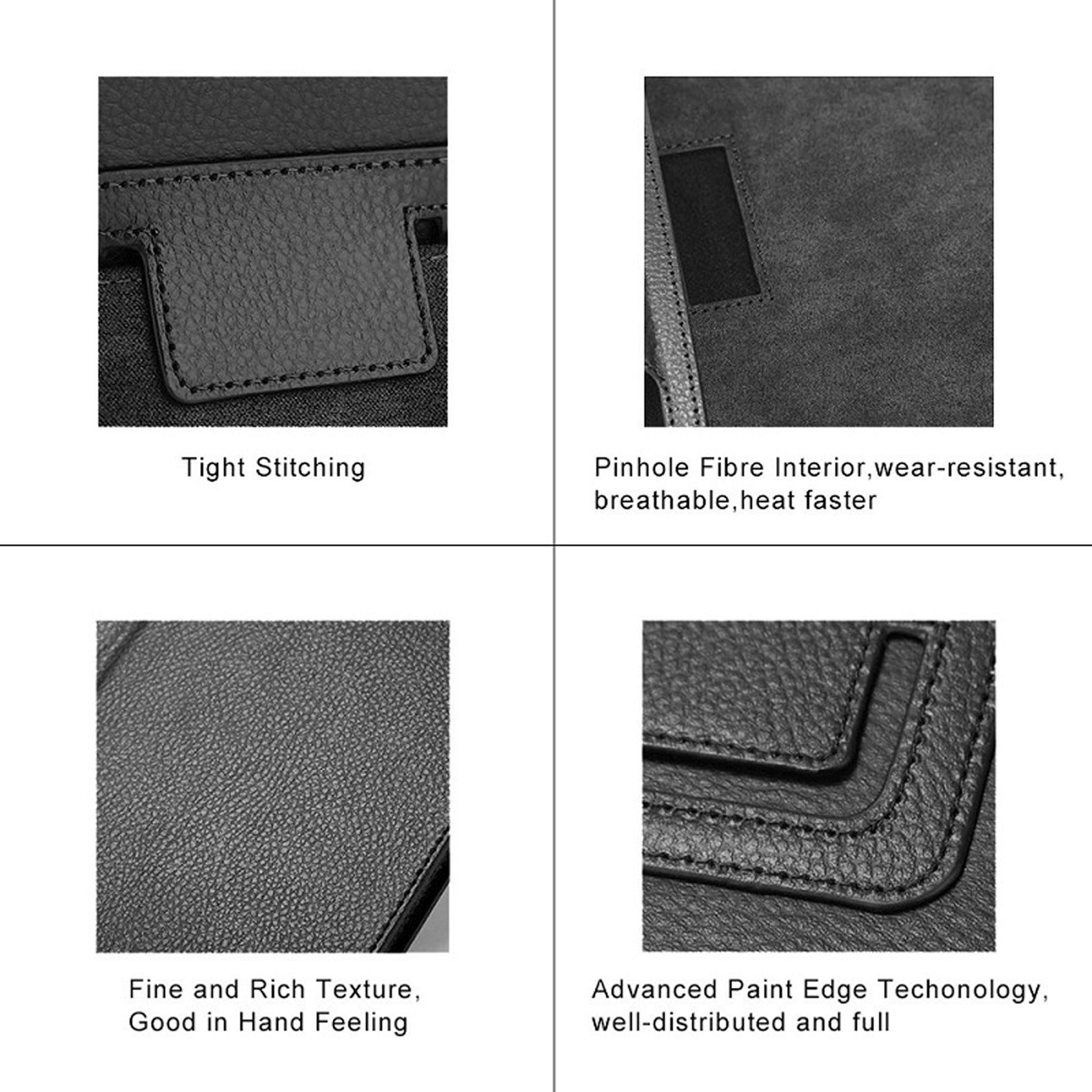 Nahaufnahmen zeigen Details einer Tablet-Hülle: enge Nähte, Textur und Kantentechnologie.