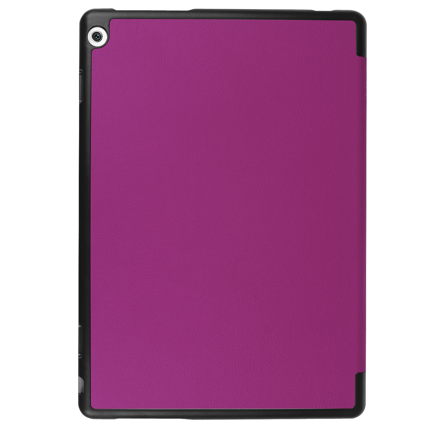 Lila Tablet-Hülle mit schwarzem Rahmen, zeigt die Rückseite des Geräts.