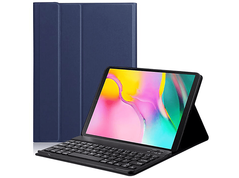 LOBWERK 2in1 Set (Bluetooth Tastatur + Cover) Schutzhülle Bookcover für Samsung Galaxy Tab A SM-T510 SM-T515 10.1 Zoll Kunststoff, Blau | Tablet Bookcover