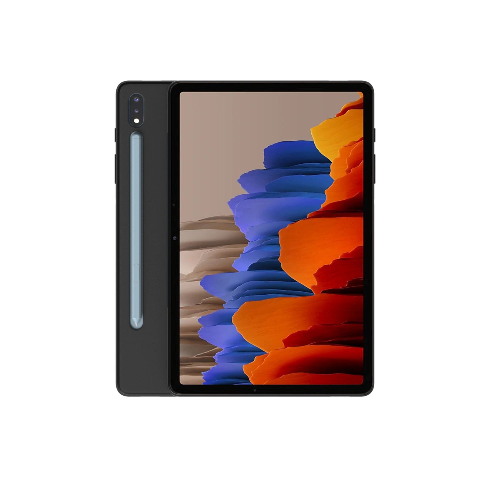 Tablet mit Stift und Hülle. Weißer Hintergrund.