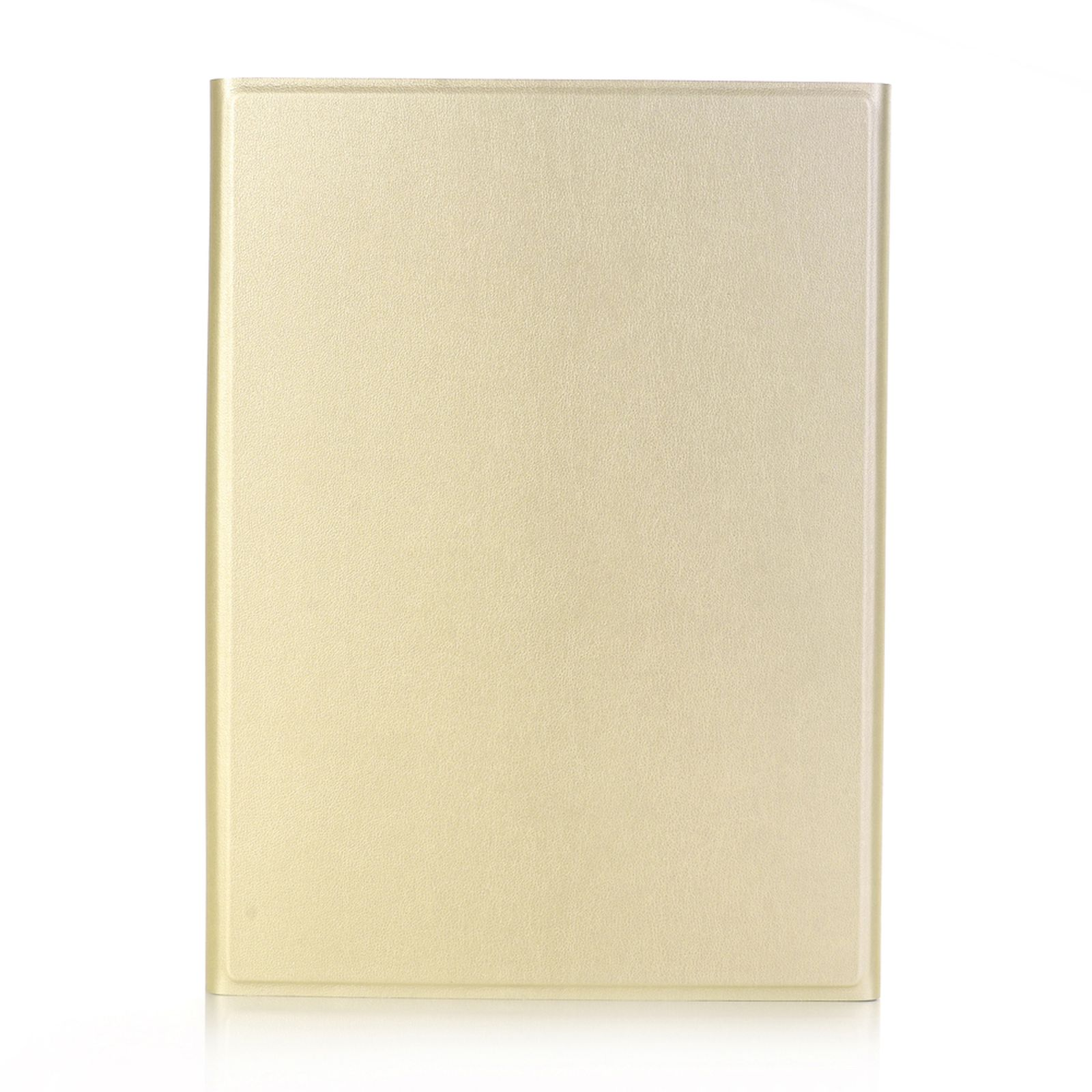 Goldene Tablethülle, geschlossen, glatte, glänzende Oberfläche zeigend.