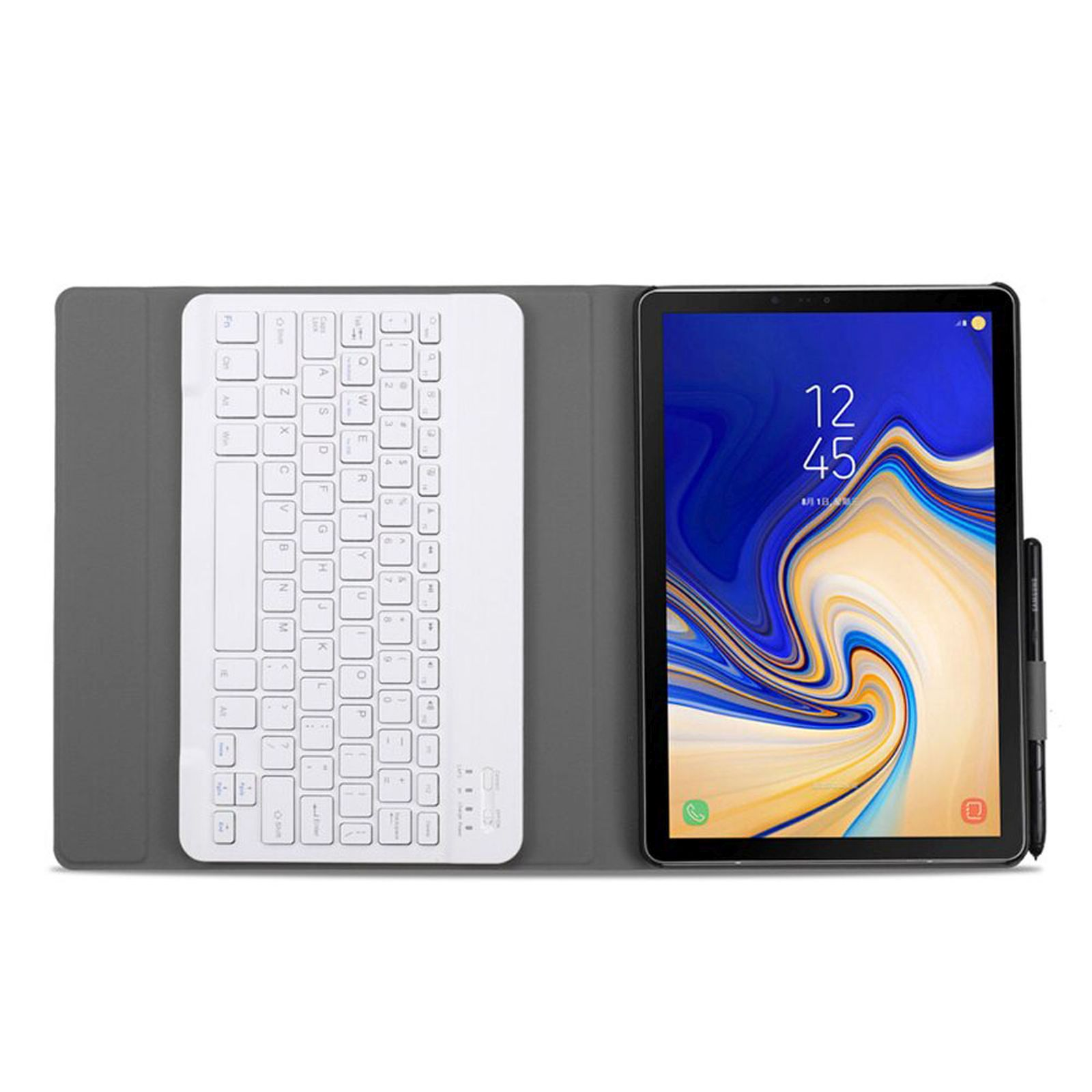 Samsung A7 Tastatur Schutzhülle T500 + 2 Kunststoff, T505 LOBWERK (Bluetooth Bookcover 2in1 Set Schwarz Tab für Cover)