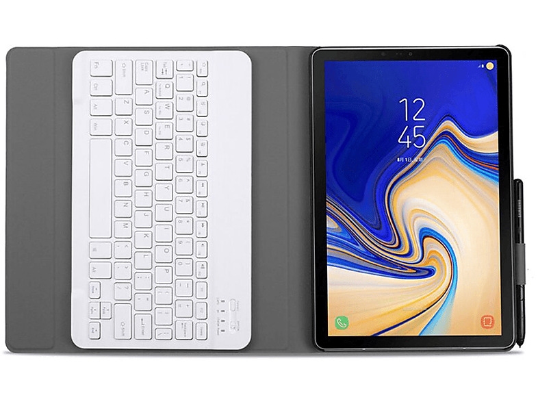 Samsung A7 Tastatur Schutzhülle T500 + 2 Kunststoff, T505 LOBWERK (Bluetooth Bookcover 2in1 Set Schwarz Tab für Cover)