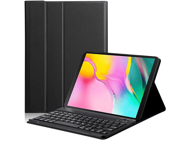 LOBWERK 2in1 Set (Bluetooth Tab SM-T515 SM-T510 Bookcover Samsung Kunststoff, für Tastatur A + Schutzhülle Cover) Schwarz 10.1 Galaxy Zoll