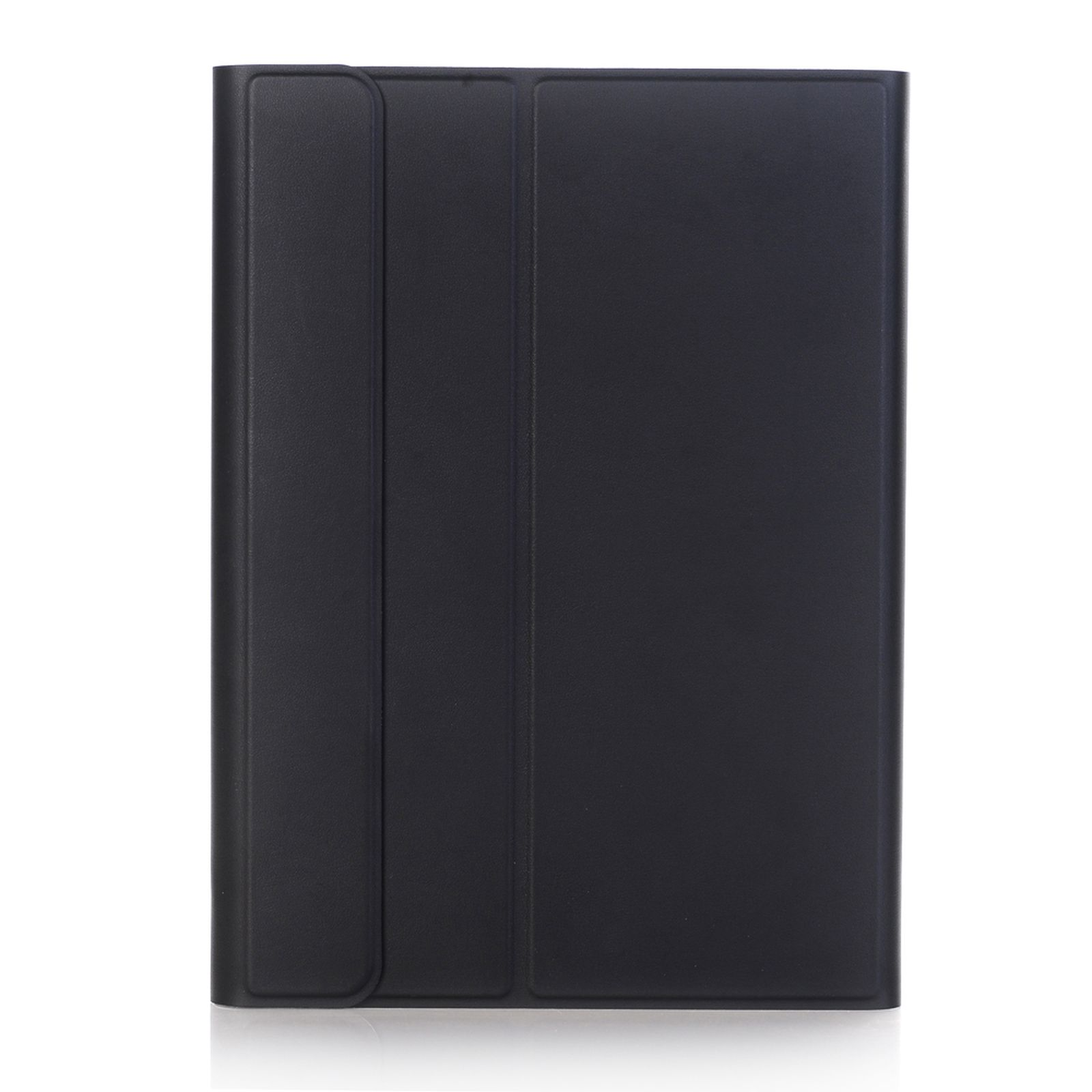 Schwarze Tablet-Hülle, rechteckige Form, geschlossen. Hintergrund ist weiß.