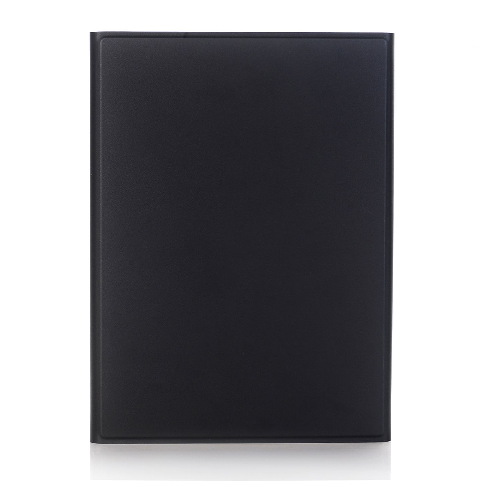 Geschlossene schwarze Tablethülle mit glatter, glänzender Oberfläche.
