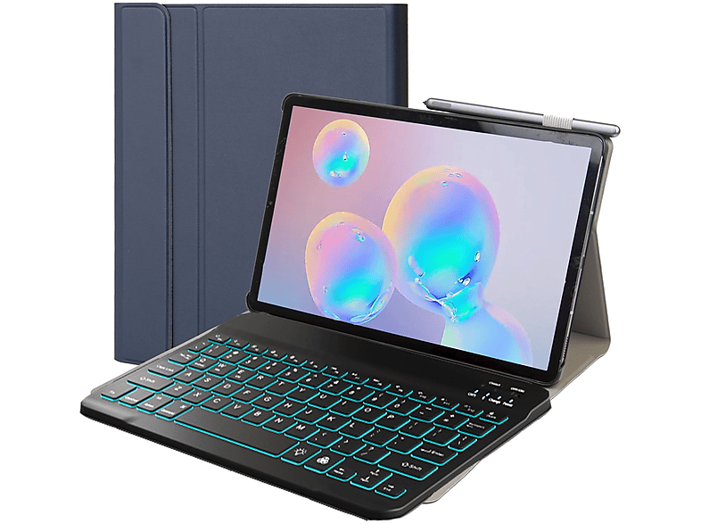LOBWERK 2in1 Set (Bluetooth Tastatur + Cover) Schutzhülle Bookcover für Samsung Galaxy Tab S5e T720 T725 Kunststoff, Blau