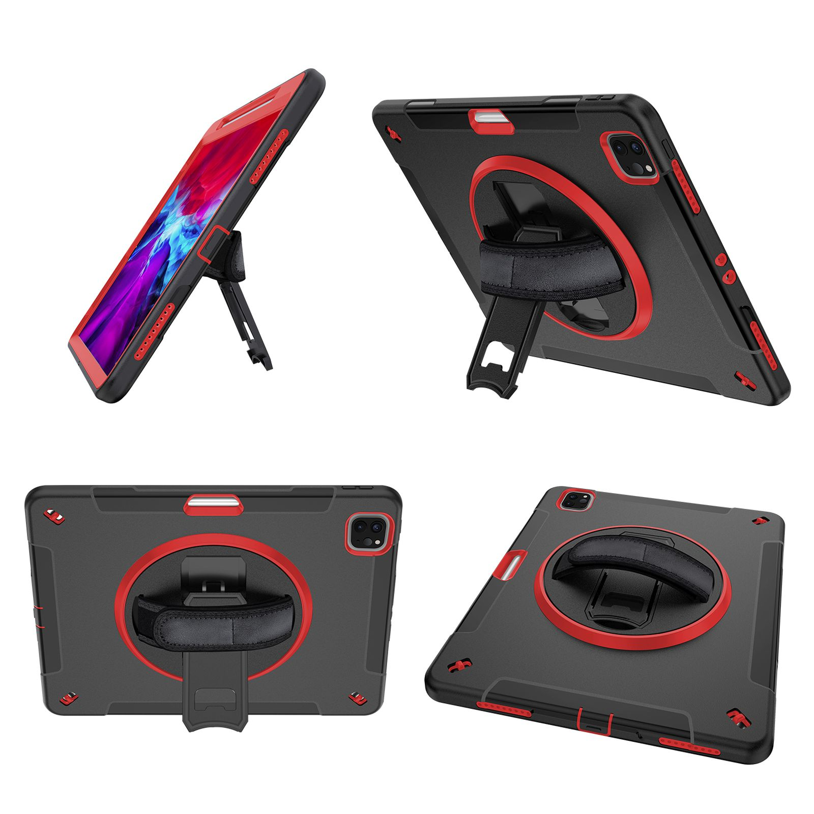 Apple 2018 Rot 2in1 LOBWERK iPad 2020 Zoll für Bookcover Kunststoff, + 12.9 Case 12.9 Set Schutzfolie) Pro (Schutzhülle