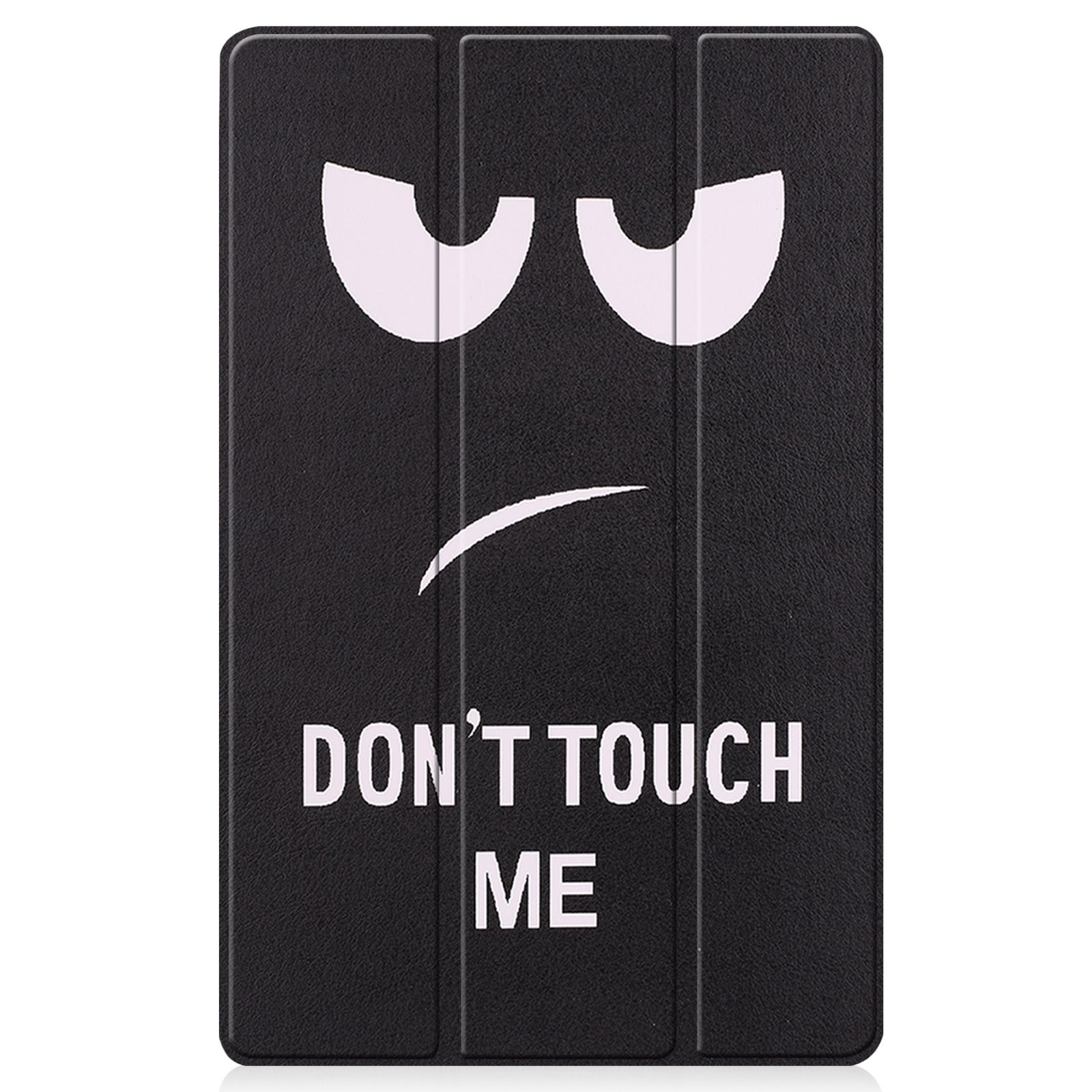 Tablethülle mit einem Gesichtsdesign, das einen traurigen Ausdruck hat. Der Text lautet 'DON'T TOUCH ME'.