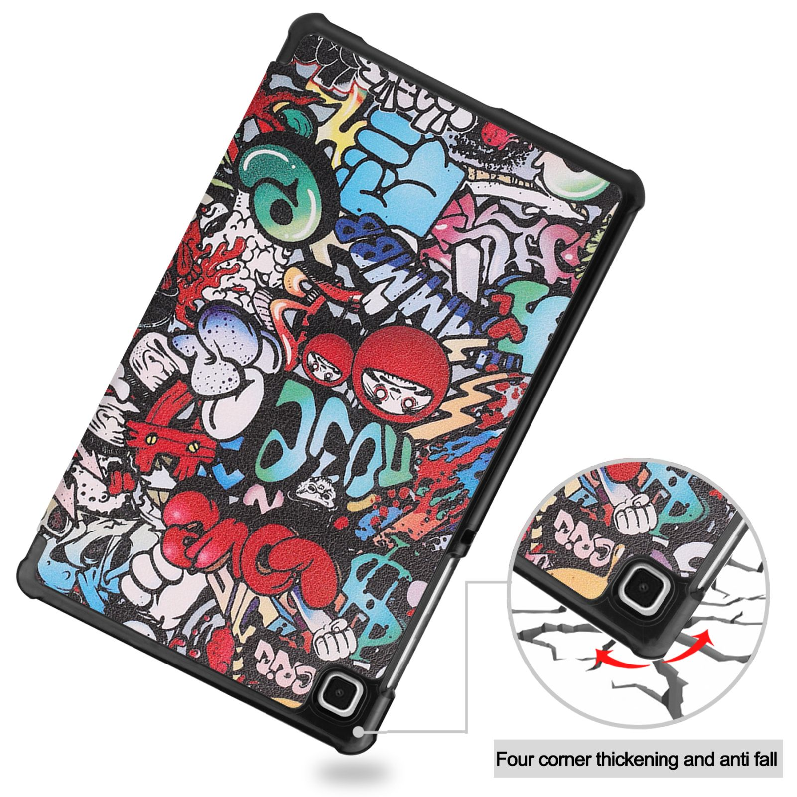 Tablet-Hülle mit Graffiti-Kunst. Mit schwarzem Rahmen und kleinem Einsatzbild.