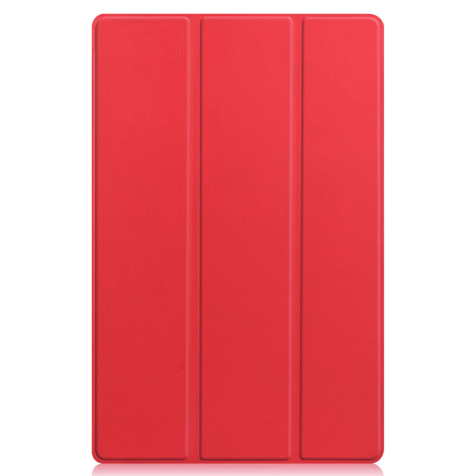 Rote Tablet-Hülle, Tri-Fold-Design. Geschlossenes, schlichtes Design mit glatter Oberfläche.