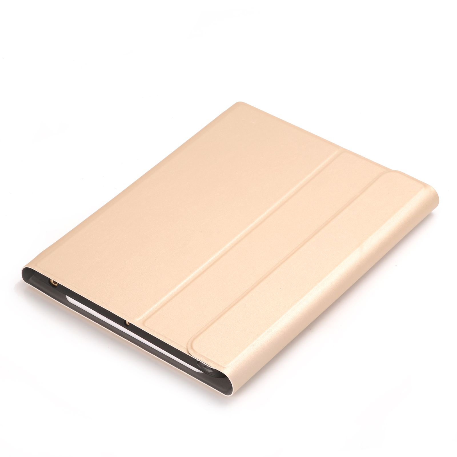 Goldene Tablet-Hülle, geschlossen. Weißer Hintergrund.