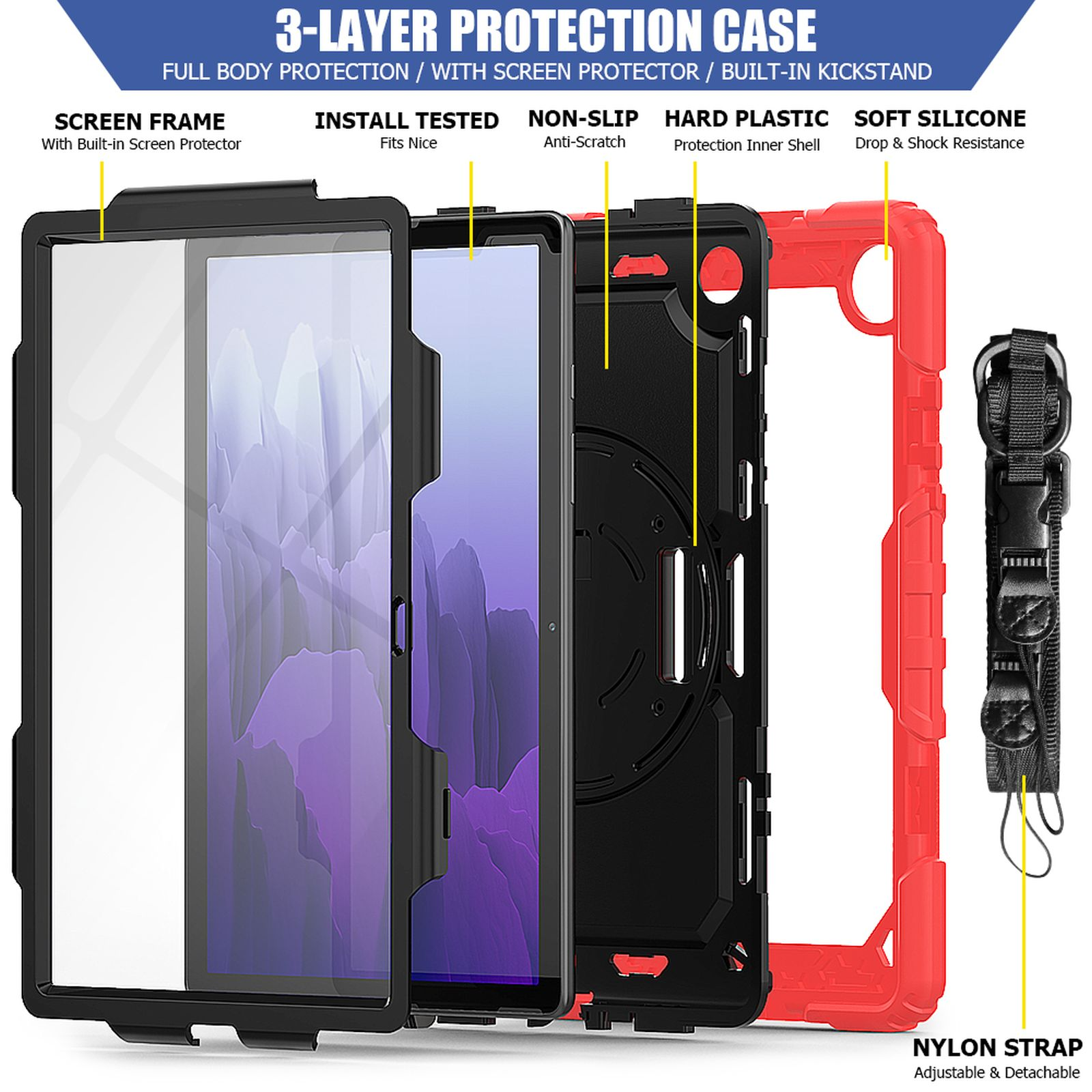 LOBWERK 4in1 Schutzhülle Case Kunststoff, 10.4 A7 Tab Zoll Bookcover für SM-T500 Samsung Rot T505 Galaxy