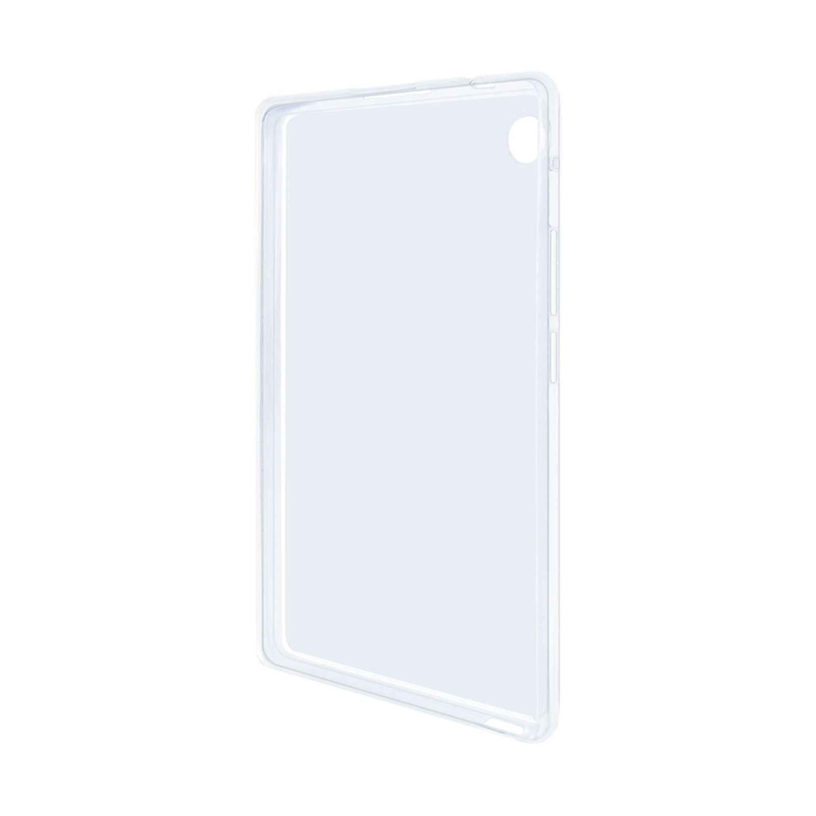 Transparente Tablet-Hülle. Sie ist transparent und zeigt die Form des Tablets. Sie hat ein sauberes, minimalistisches Design.
