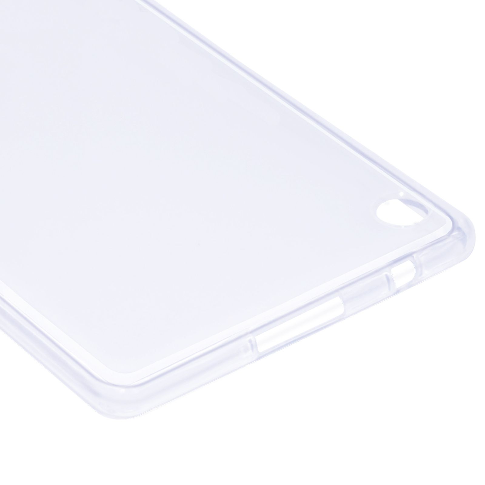 Transparente Tablethülle, die die Rückseite eines Tablets zeigt.