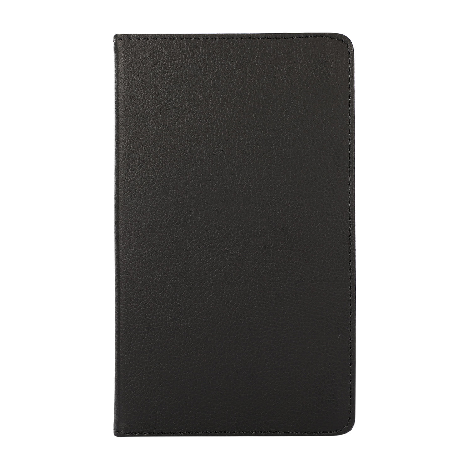 Schwarze Leder-Tablethülle. Weißer Hintergrund.