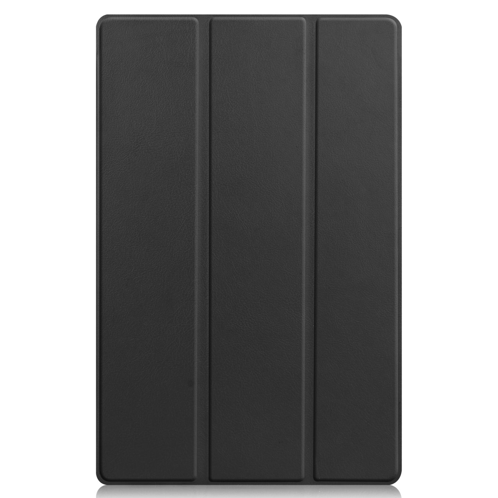 Schwarze Tablet-Abdeckung, gefaltet, zeigt eine lederartige Textur und ein schlichtes, sauberes Design.