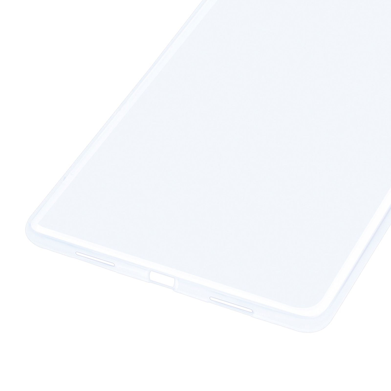 Klare Displayschutzfolie für Tablets, leicht angewinkelt, zeigt eine transparente und glänzende Oberfläche.
