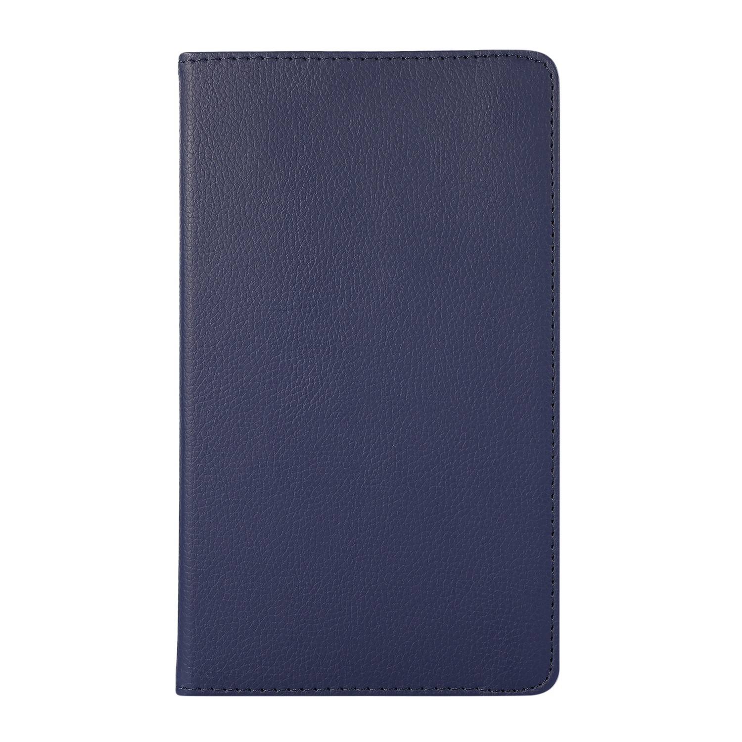 Marineblaue Leder-Tablet-Hülle auf weißem Hintergrund. Geschlossene Ansicht.