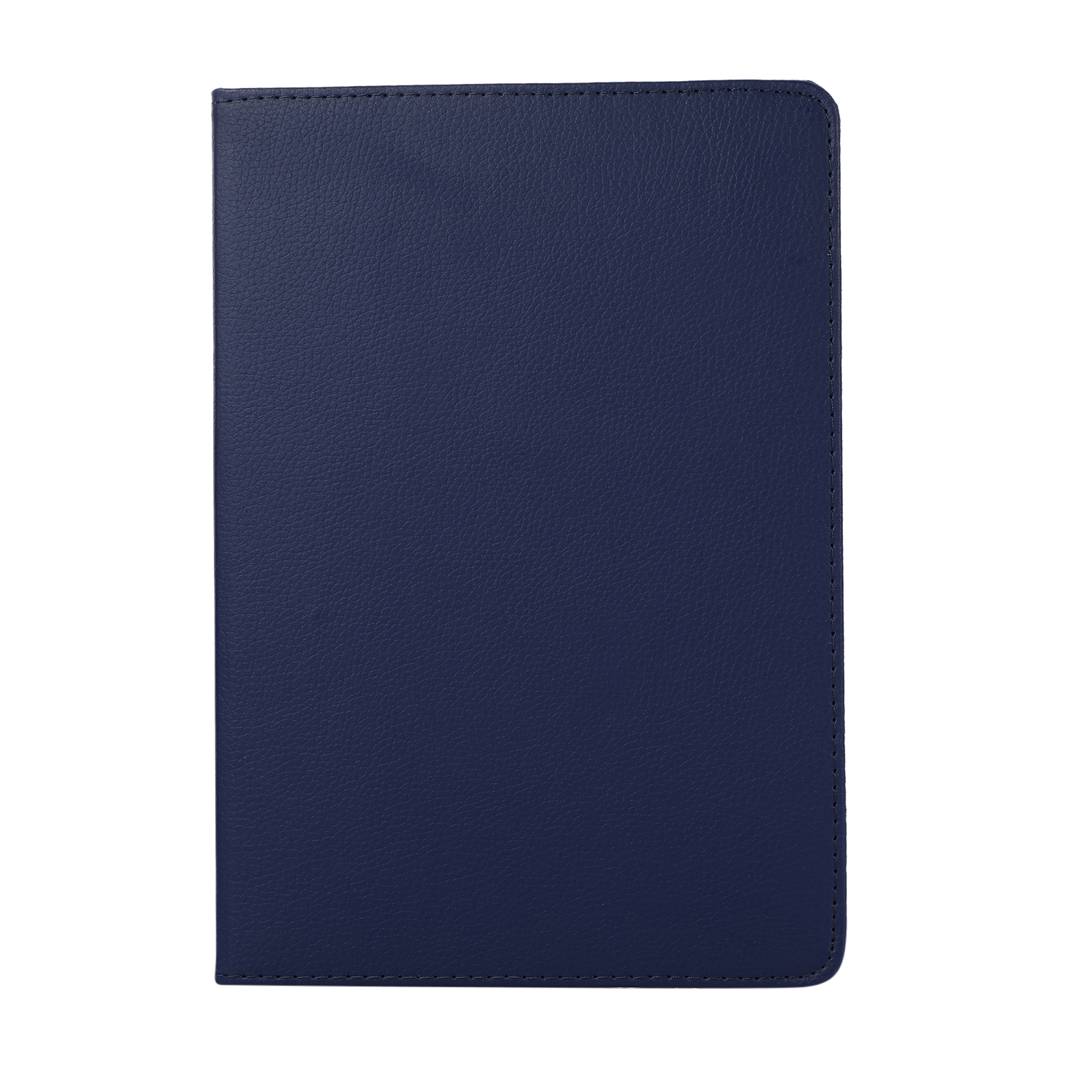 Dunkelblaue Tablethülle, geschlossen und schlicht, mit lederartiger Textur.