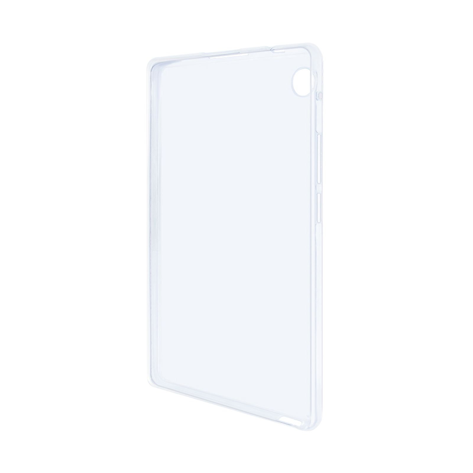Transparente Tablet-Hülle, transparent, aus Kunststoff, mit Kameraausschnitt oben.