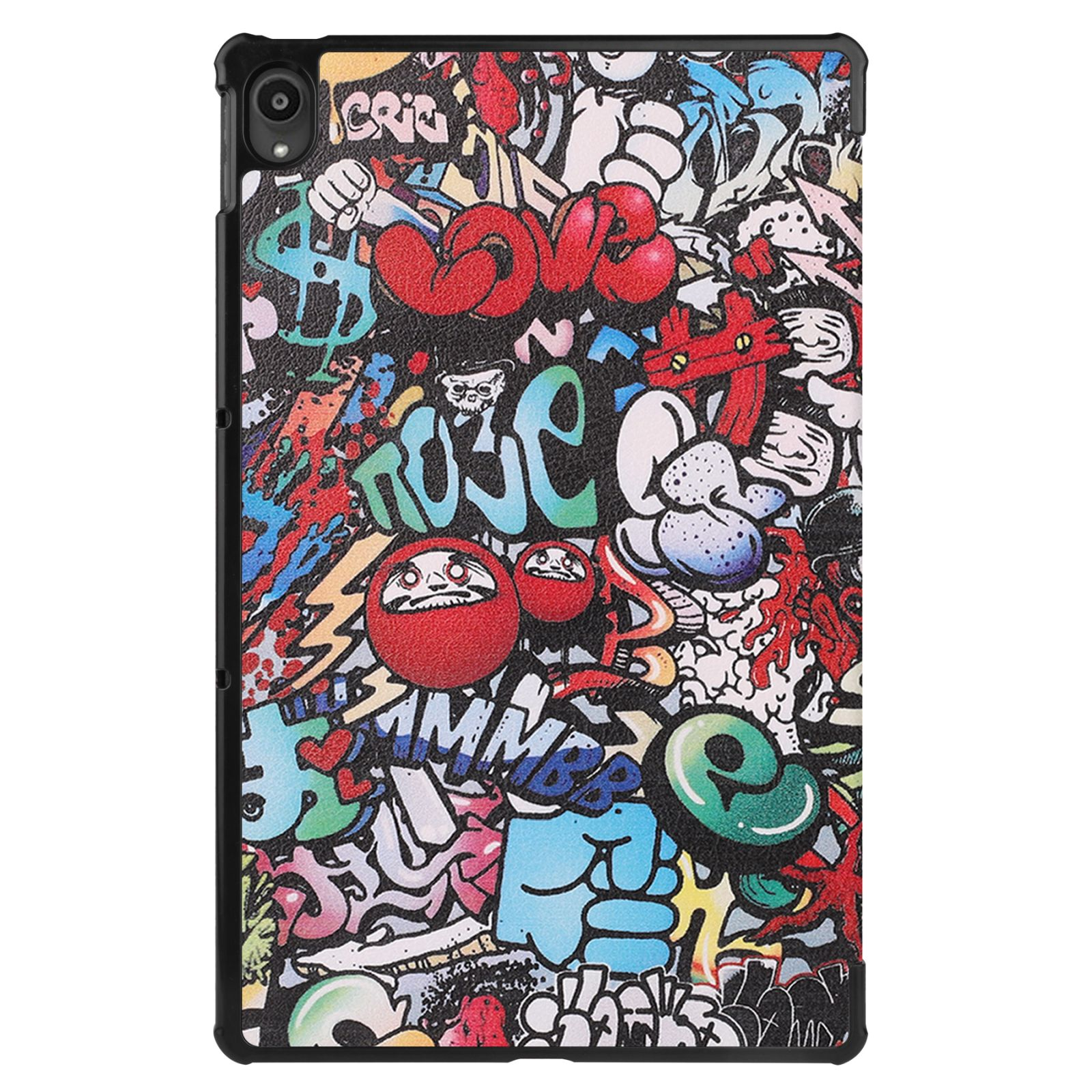 Tablet-Hülle mit farbenfroher Graffiti-Kunst.