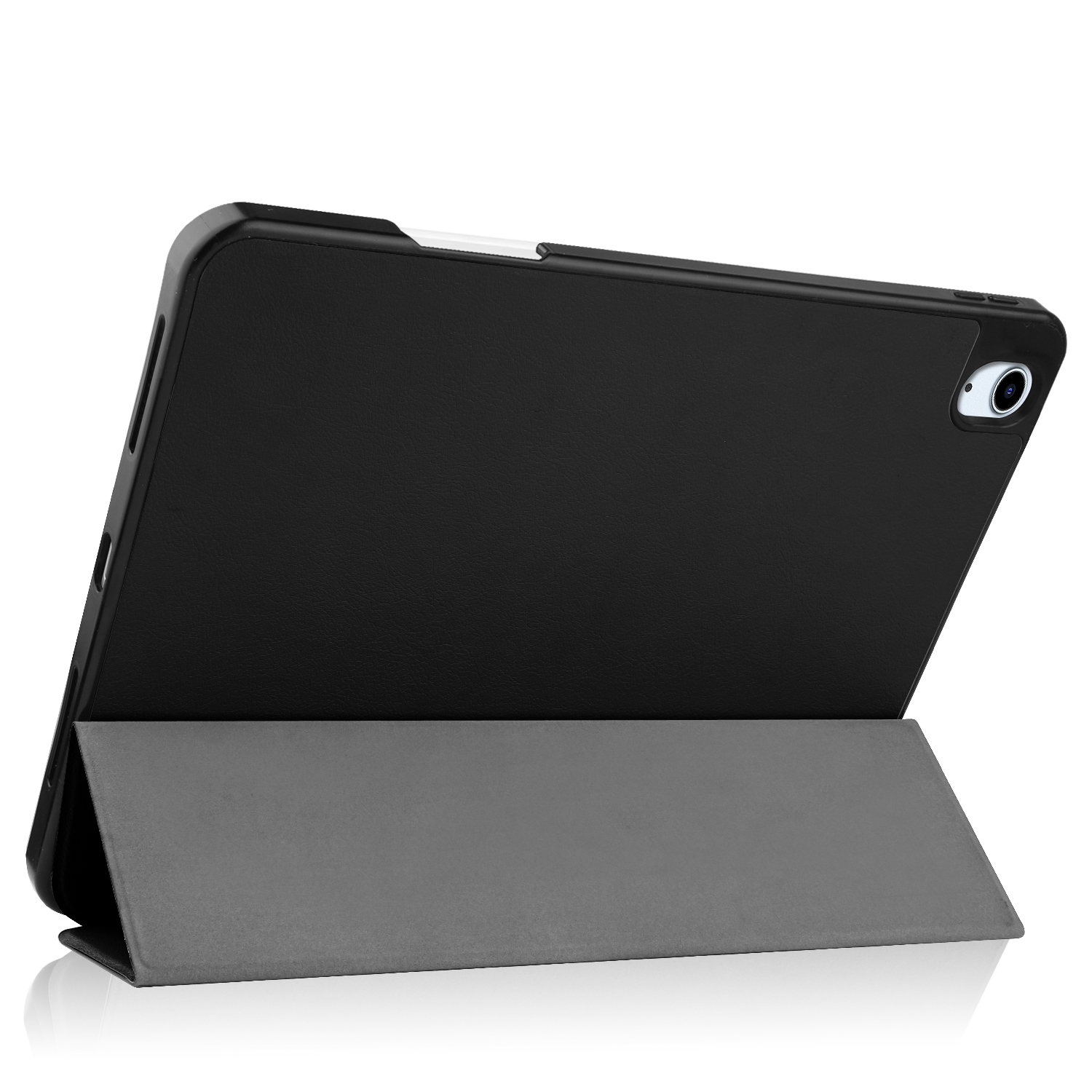 Schwarzes Tablet mit schwarz-grauer Hülle, geöffnet. Stift ist angebracht.