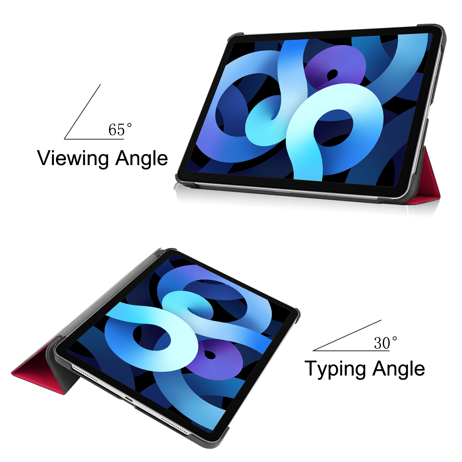 Tablet im Etui, zeigt Betrachtungs- und Tippwinkel.