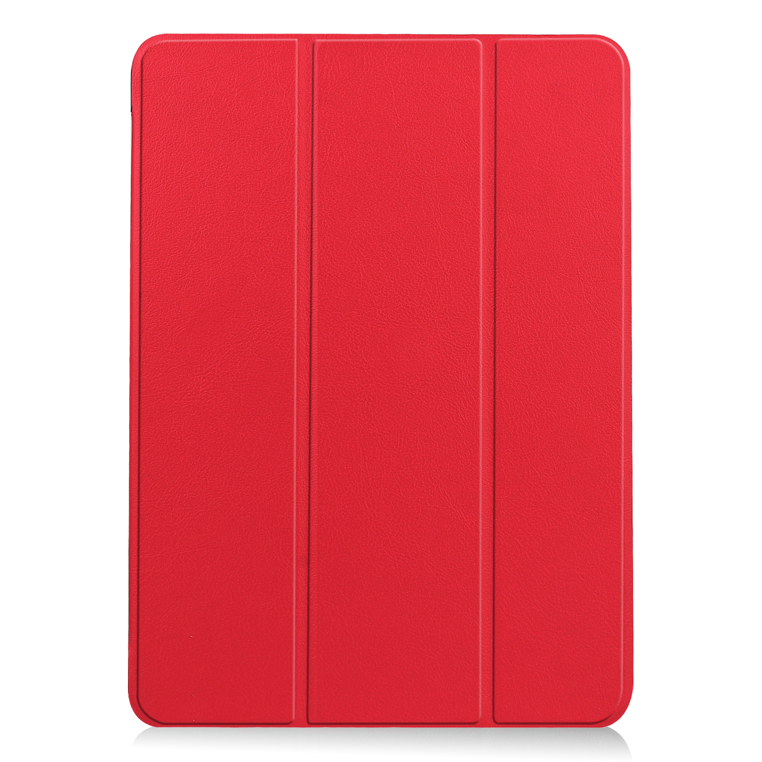 Eine rote Tablet-Hülle, geschlossen, zeigt eine rote Oberfläche. Aus Leder.