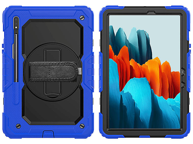 LOBWERK 4in1 Schutzhülle Schutzhülle Bookcover für Samsung Galaxy Tab S7 SM-T870/T875/X700 11 Zoll +Tragegurt Kunststoff, Blau