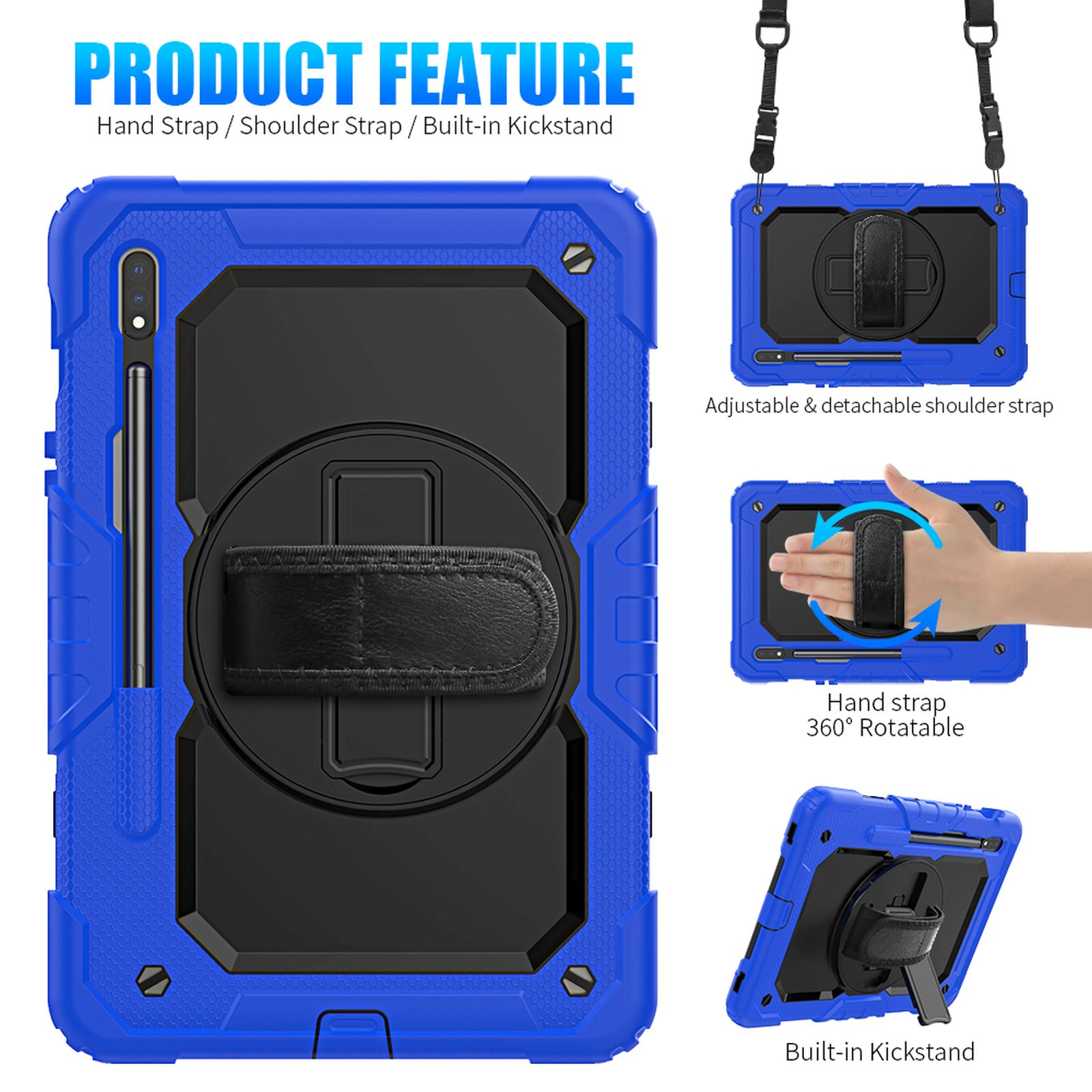 4in1 Bookcover SM-T870/T875/X700 LOBWERK Zoll Schutzhülle S7 Blau 11 +Tragegurt Schutzhülle Samsung Galaxy Tab für Kunststoff,