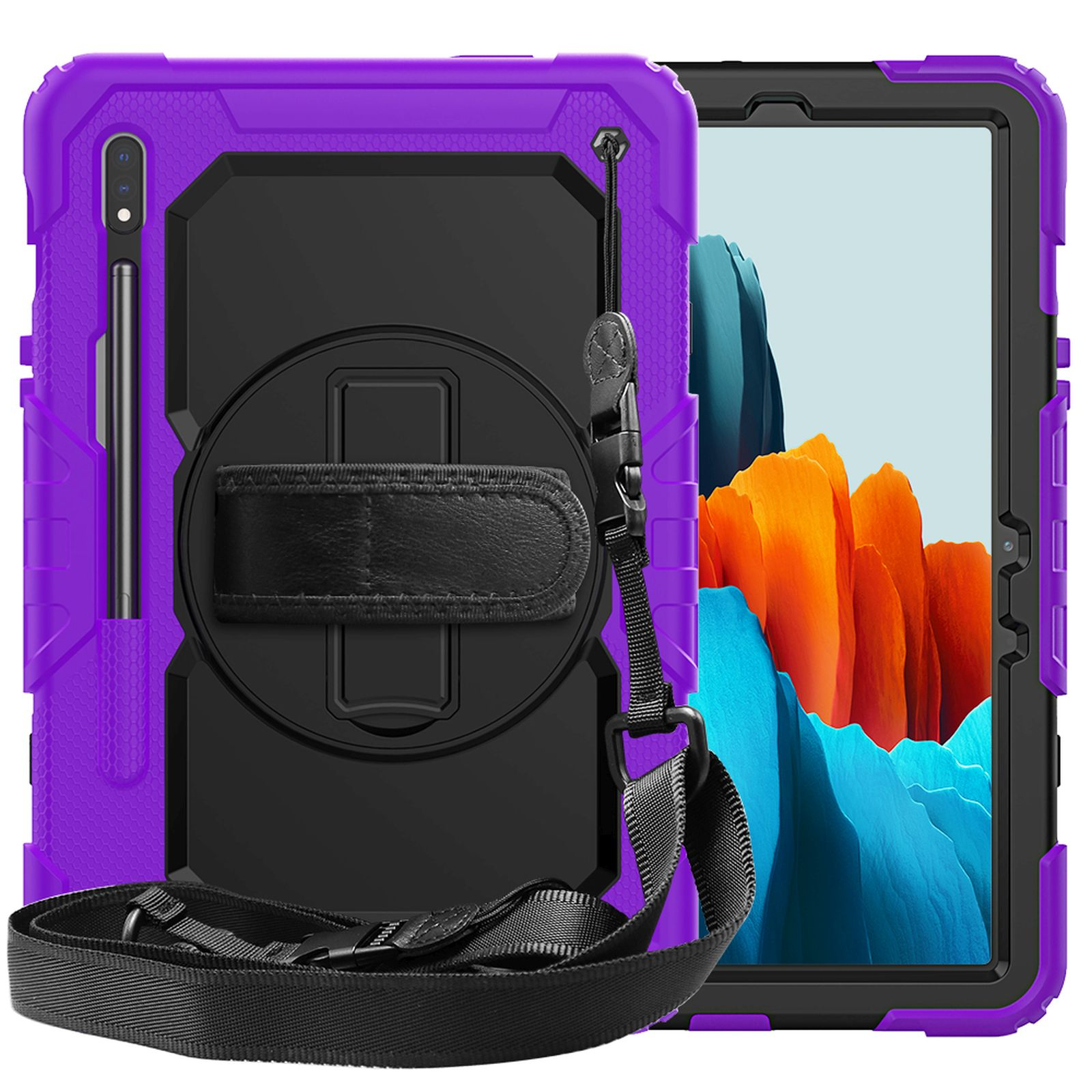 LOBWERK 4in1 Schutzhülle Case Bookcover Galaxy Samsung Tab Kunststoff, 11 S7 Zoll Lila für SM-T870/T875/X700