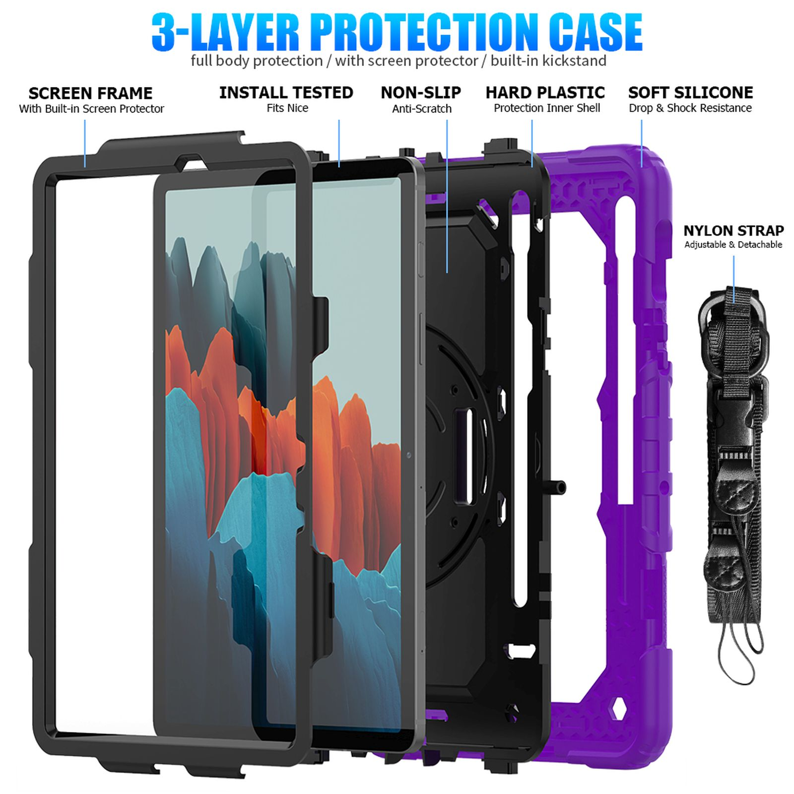 LOBWERK 4in1 Schutzhülle Case Zoll für Lila S7 Bookcover Samsung Kunststoff, SM-T870/T875/X700 Tab Galaxy 11