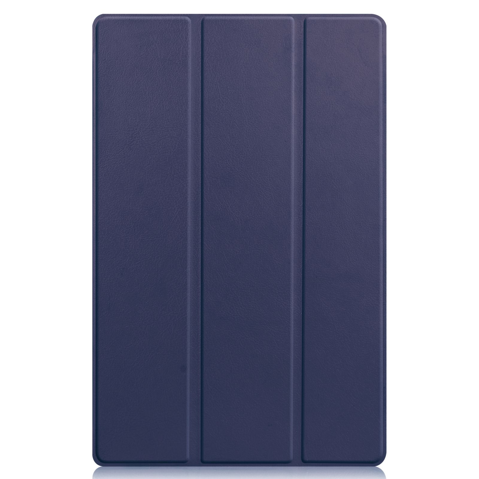 Marineblaue Tablethülle mit drei Falten, die einen Ständer bilden.