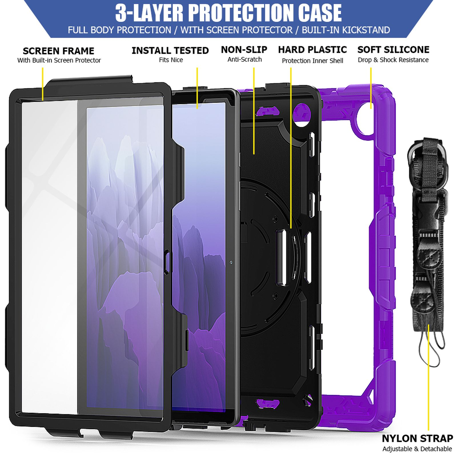 Tab Samsung Case für SM-T500 Bookcover Galaxy LOBWERK Schutzhülle 10.4 Lila Zoll Kunststoff, 4in1 A7 T505