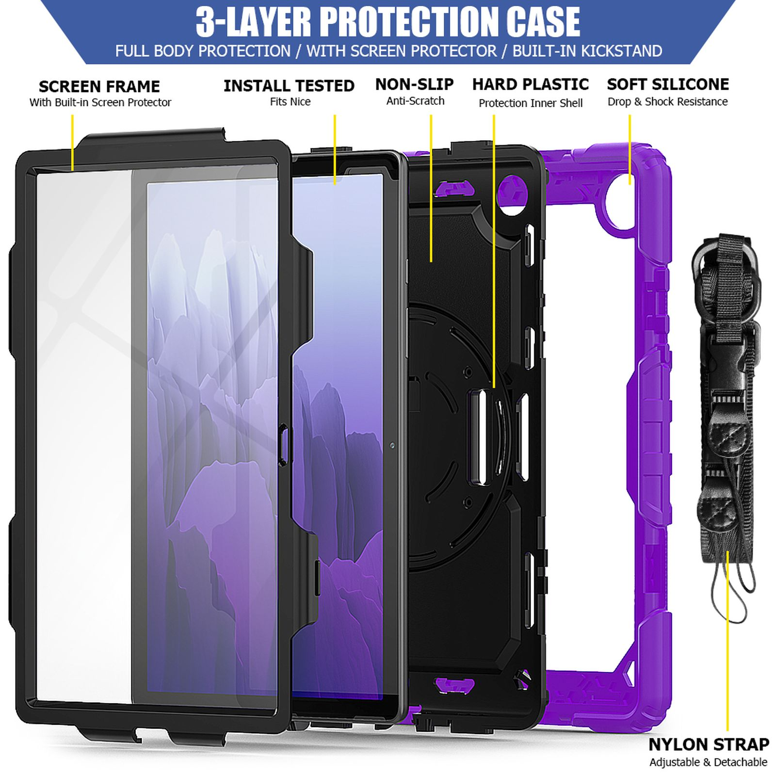 Case Kunststoff, T505 Samsung Tab Galaxy 10.4 Lila SM-T500 Schutzhülle für 4in1 Bookcover LOBWERK Zoll A7