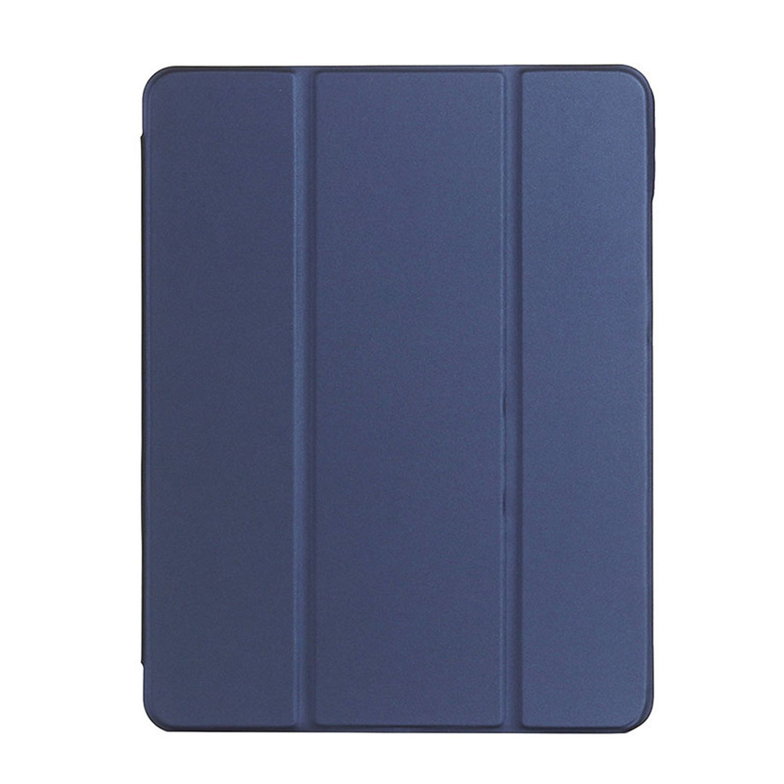 Blaue Tablethülle, geschlossen, dreifach gefaltet, schwarzer Rand.