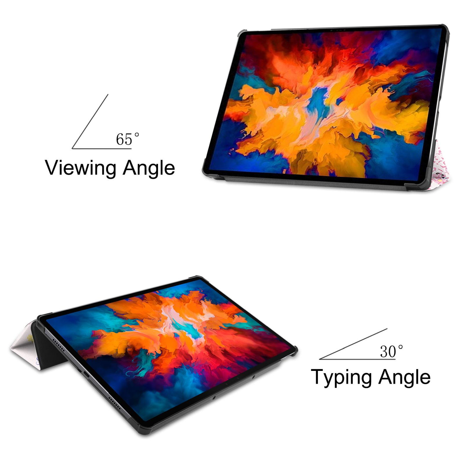 Zwei Tablets. Eines mit 65 Grad Betrachtungswinkel, das andere mit 30 Grad Schreibwinkel.